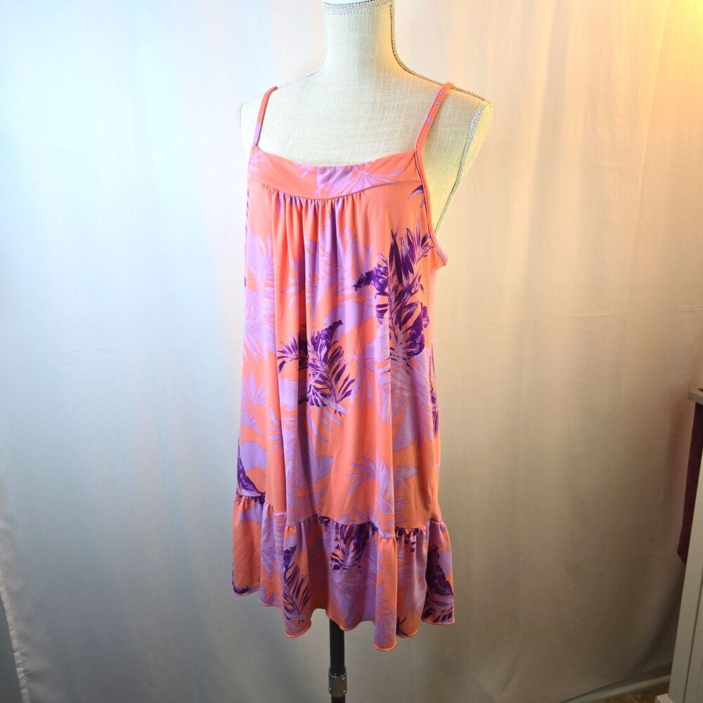 Joyspun Coral Purple Mini Sun Dress Sleepwear Cover-Up Size Large Tropical Soft